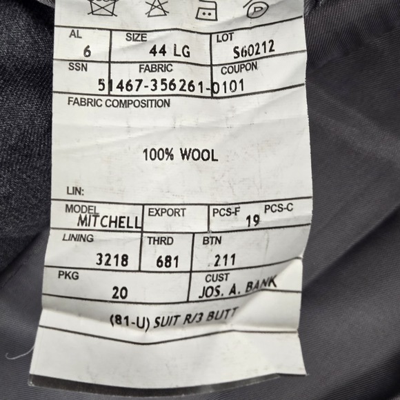 Jos A. Bank Mitchell Signature 44L Gray 3 Button Single Vent Blazer Sport Jacket - Picture 7 of 7